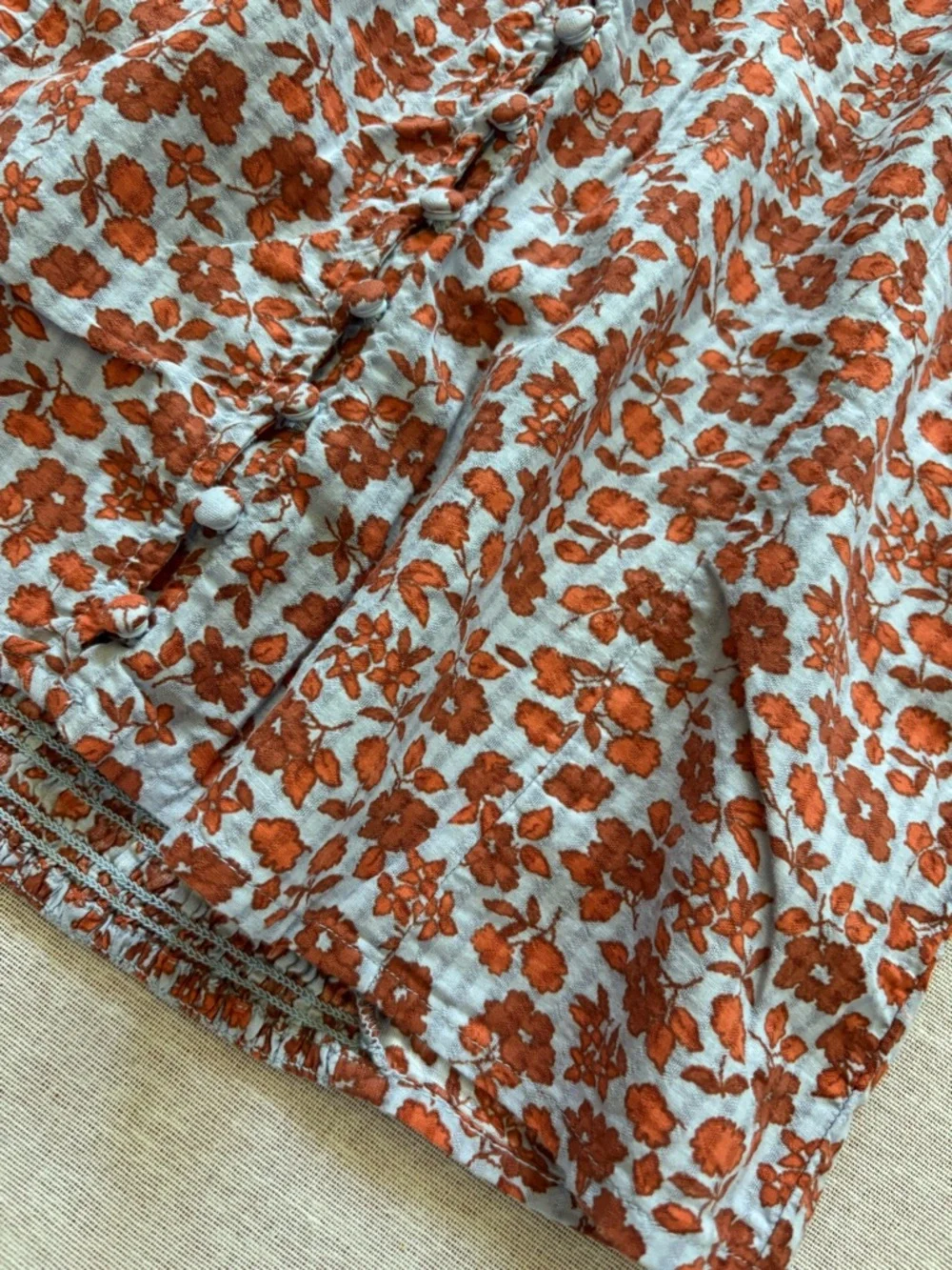 Madewell Rust Floral Square-Neck Puff Sleeve Top